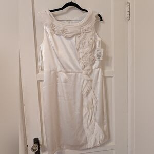 David's Bridal Cream Ruffled Mini Dress